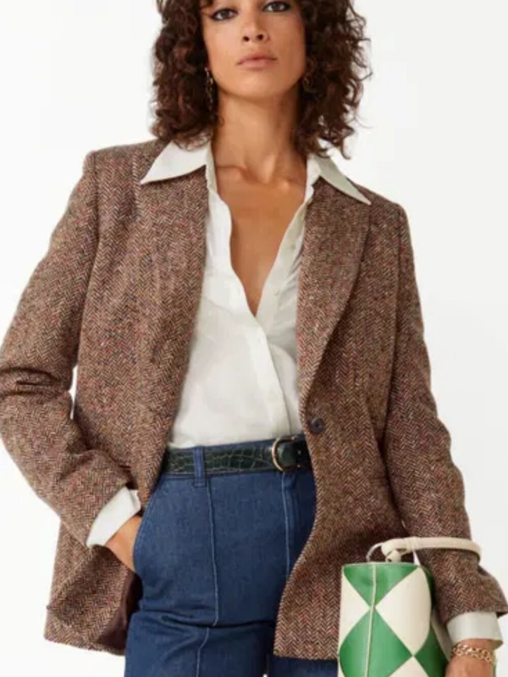 & Other Stories Wool Blend Oversized Blazer Herringbone Tweed Blazer Sz 2 Office